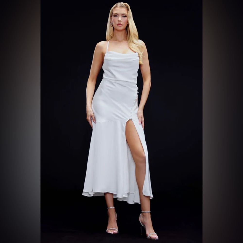 Fashion Nova Julia Satin Maxi Dress - White